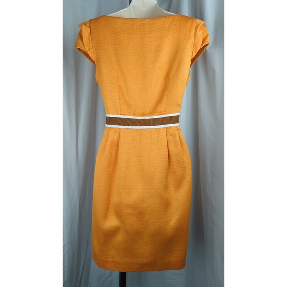 PORTS 1961 orange Silk Sheath Dress Striped Belt Pleated Cap Sleeve Resort S 4 - Picture 2 of 4